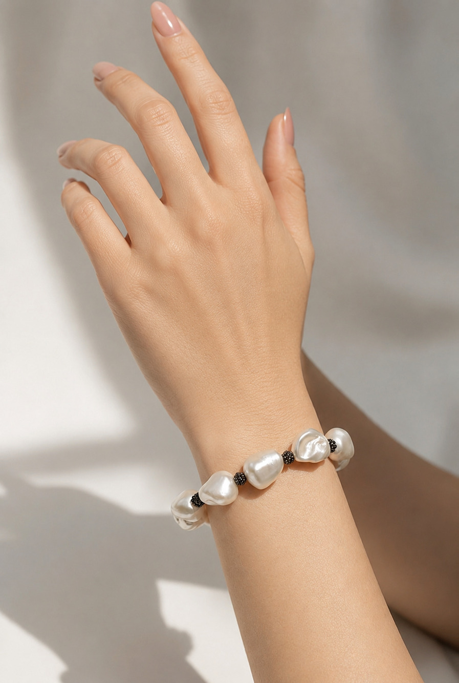 White Baroque Faux Pearl Toggle Bracelet Silver Tone